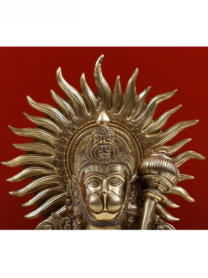 Brassaura® Sun Halo Hanuman Bust | Brass | Height 14.37 Inches & Weight 7.36 kgs