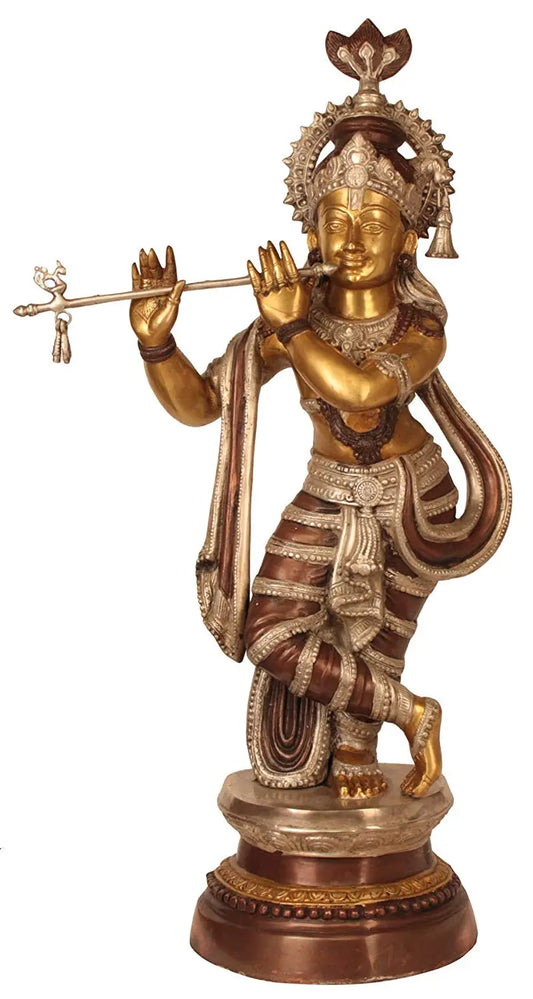 Brassaura® Brass Krishna Statue | Height 36.42 Inches & Weight 24.30 kg