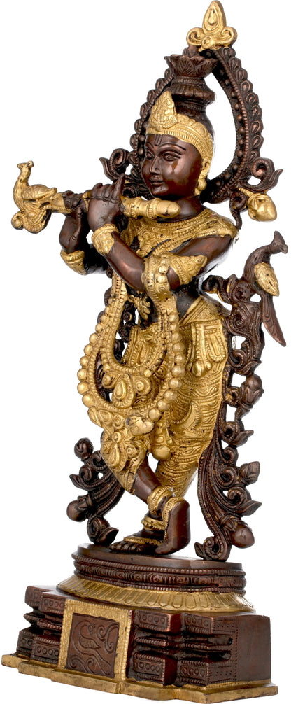 Brassaura® Brass Krishna Statue with Inlay Work | Height 15.35 Inches & Weight 4.20 kg