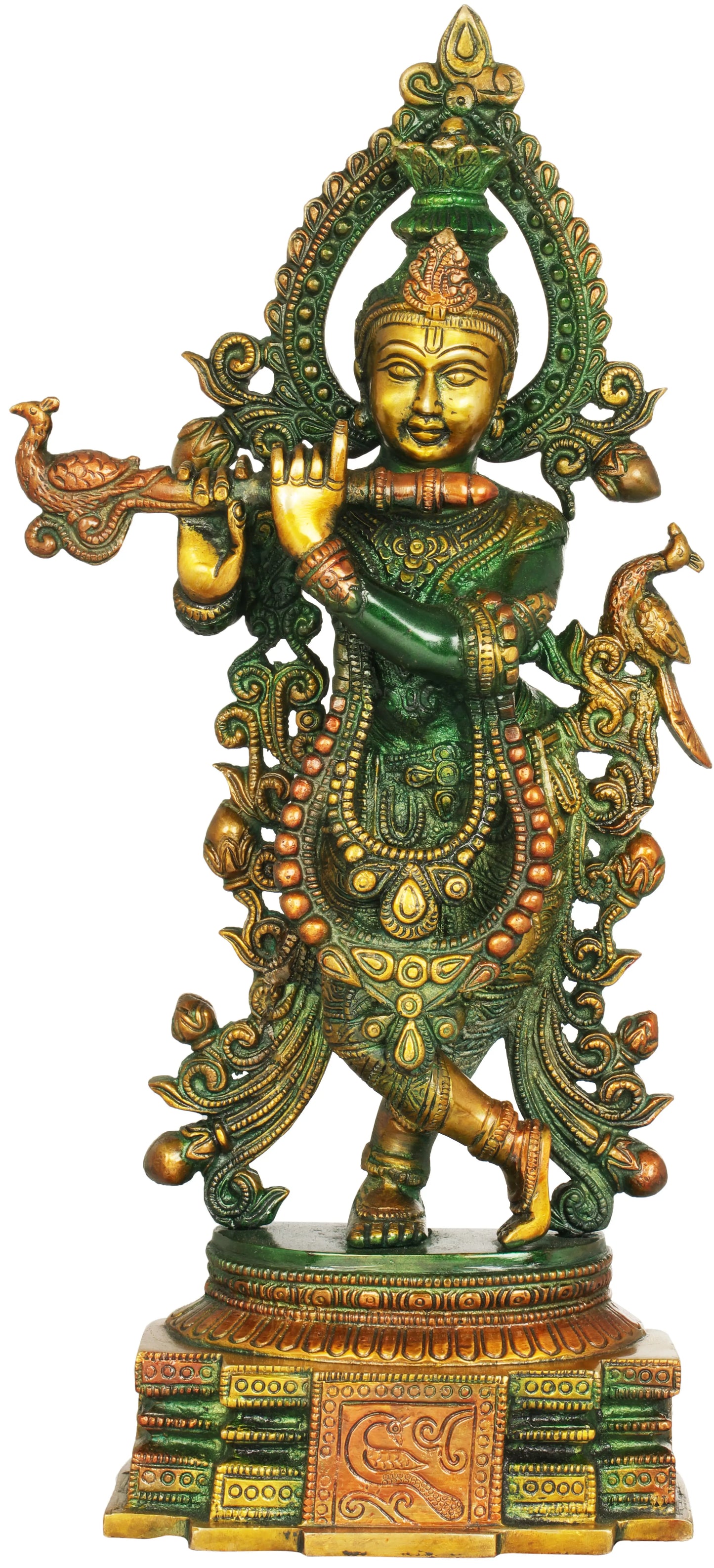 Brassaura® Brass Krishna Statue with Inlay Work | Height 15.35 Inches & Weight 4.20 kg
