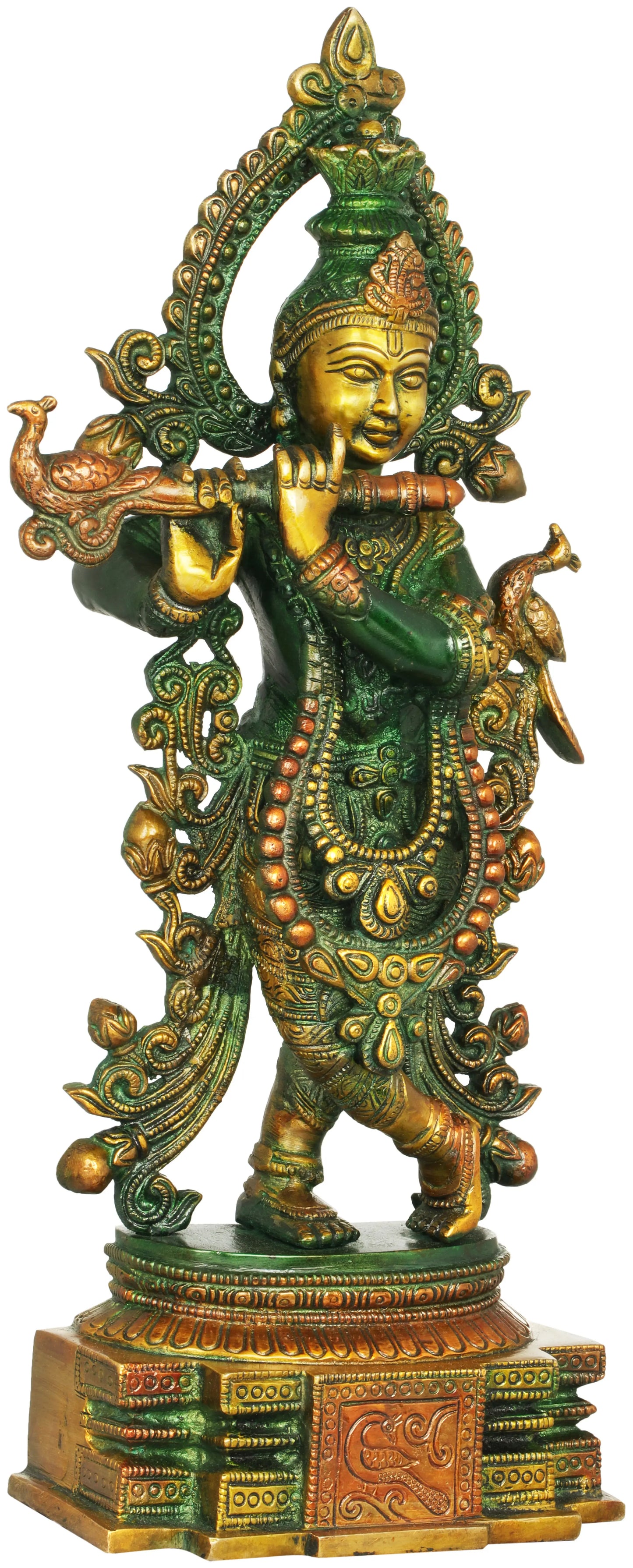 Brassaura® Brass Krishna Statue with Inlay Work | Height 15.35 Inches & Weight 4.20 kg