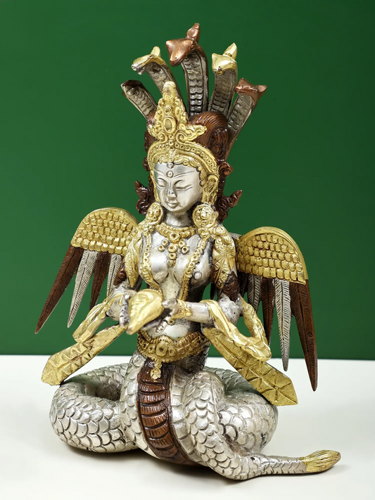 Estátua Brassaura® Brass Naga Kanya com Embutidos | Altura 20 cm e Peso 2,10 kg