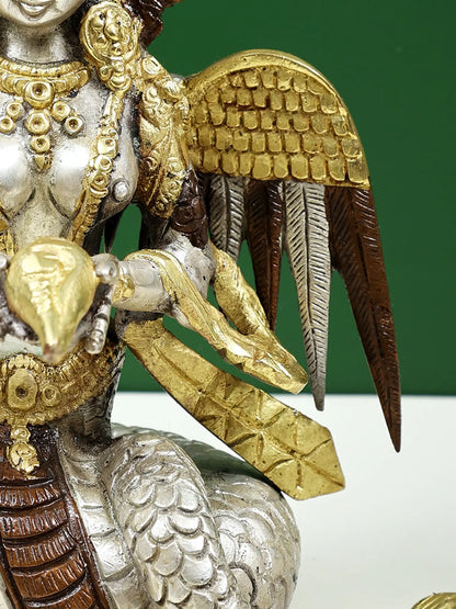 ब्रासौड़ा® ब्रास नागा कन्या प्रतिमा, जड़ाई के काम के साथ | ऊँचाई 8 इंच और वज़न 2.10 किलोग्राम