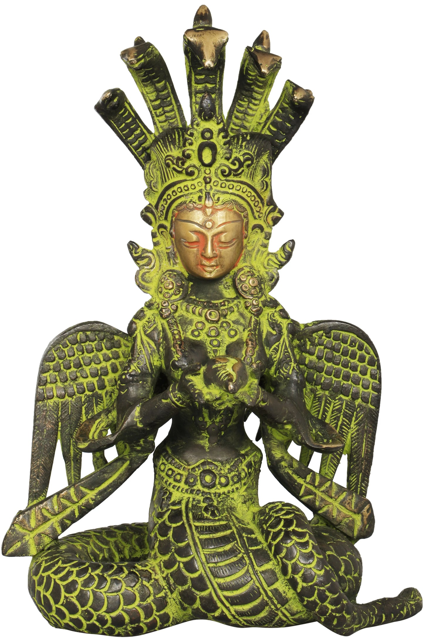 Brassaura® Brass Naga Kanya Statue with Inlay Work | Height 8 Inches & Weight 2.10 kg