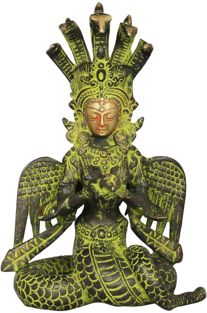 Brassaura® Brass Naga Kanya Statue with Inlay Work | Height 8 Inches & Weight 2.10 kg