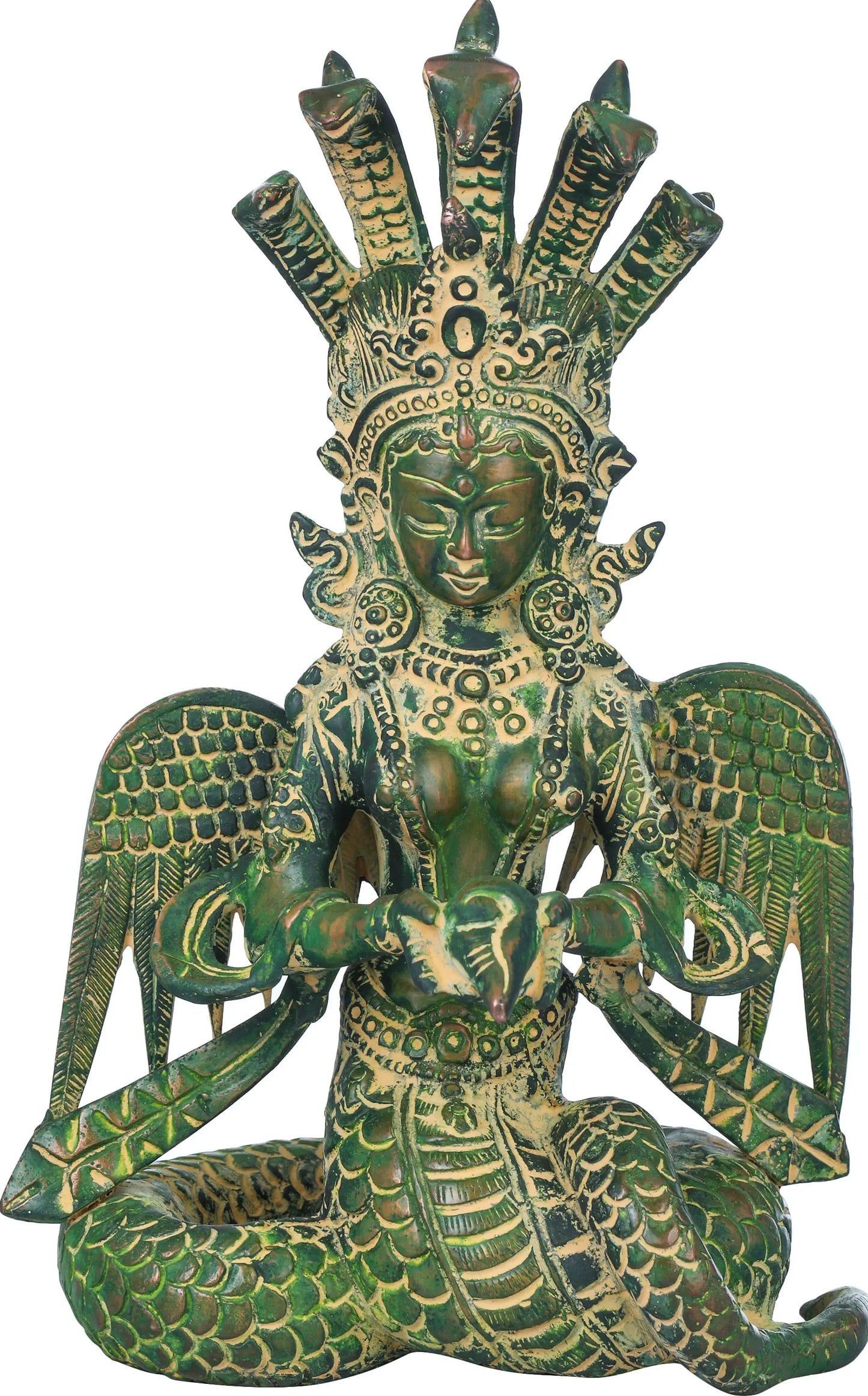 Brassaura® Brass Naga Kanya Statue with Inlay Work | Height 8 Inches & Weight 2.10 kg