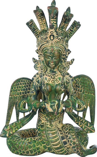 Brassaura® Brass Naga Kanya Statue with Inlay Work | Height 8 Inches & Weight 2.10 kg