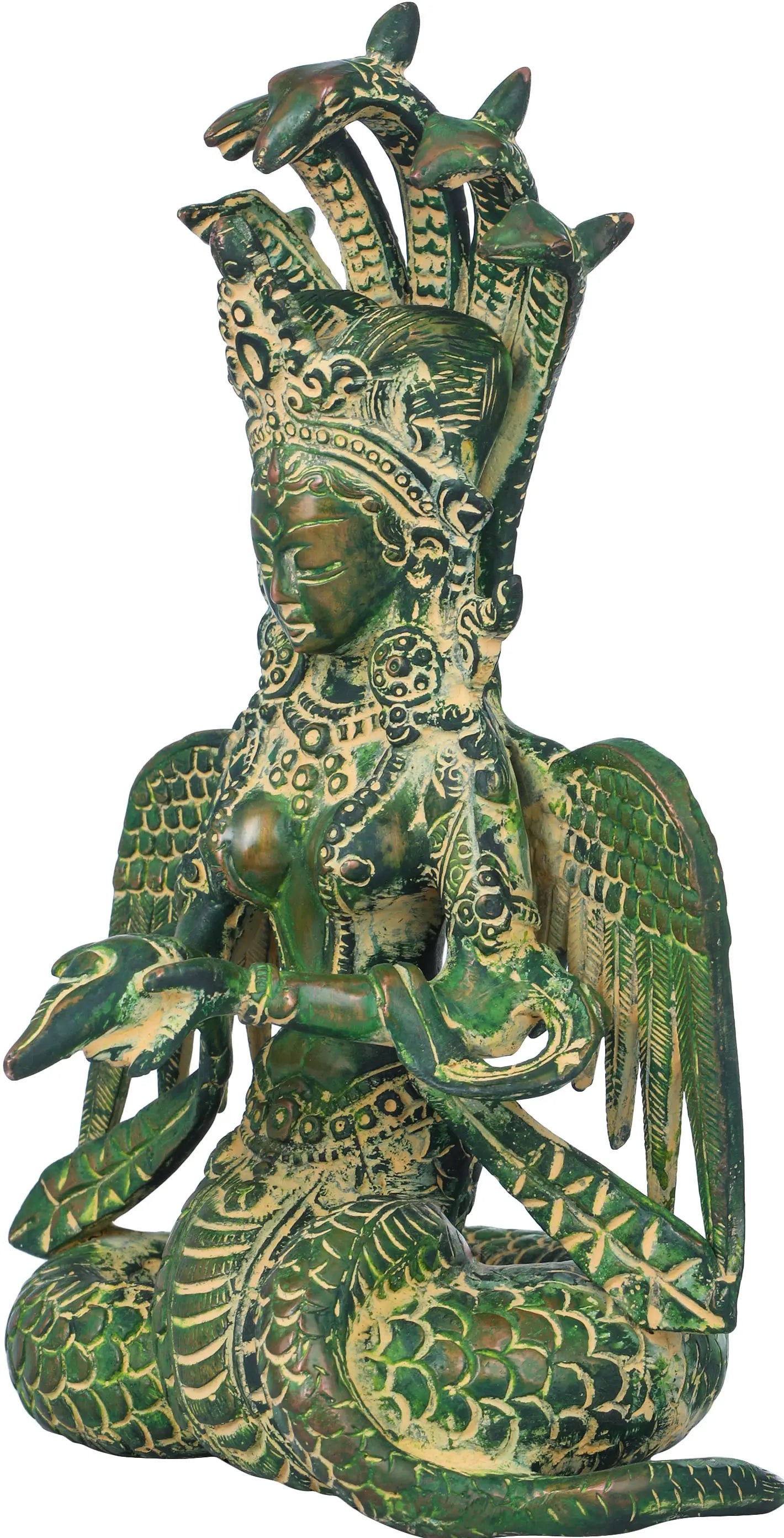 Brassaura® Brass Naga Kanya Statue with Inlay Work | Height 8 Inches & Weight 2.10 kg