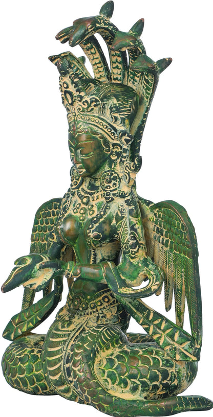 Brassaura® Brass Naga Kanya Statue with Inlay Work | Height 8 Inches & Weight 2.10 kg