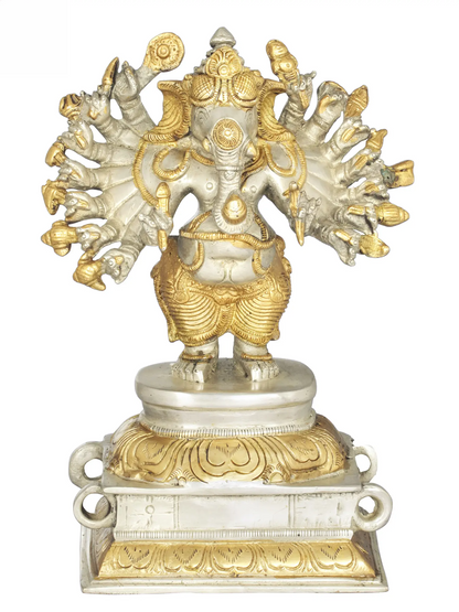 Brassaura™ Multi-Arm Lord Ganesha Brass Statue | Height 8.7 Inches & Weight 2.50 kgs
