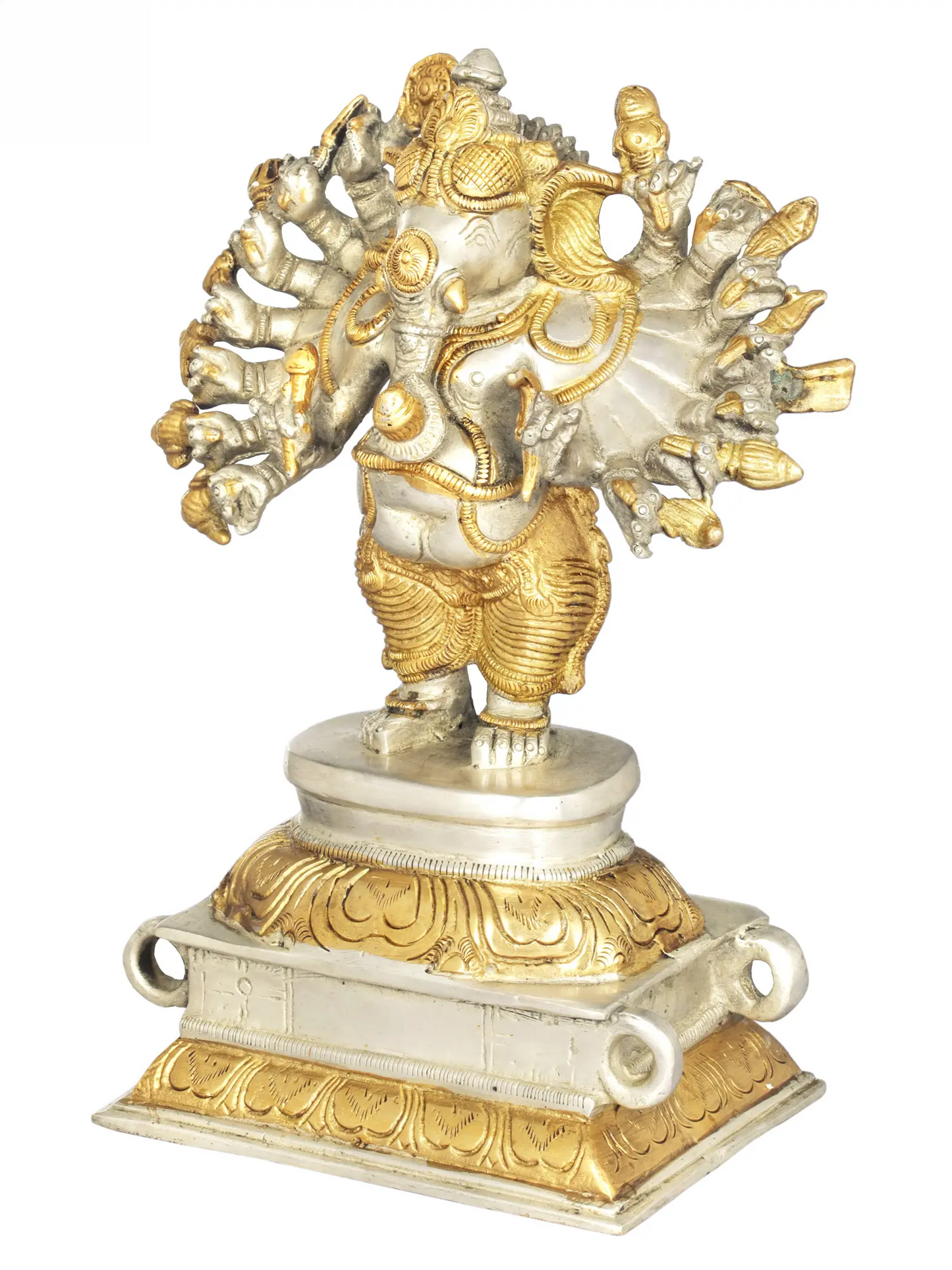 Brassaura™ Multi-Arm Lord Ganesha Brass Statue | Height 8.7 Inches & Weight 2.50 kgs