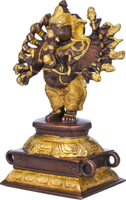 Brassaura™ Multi-Arm Lord Ganesha Brass Statue | Height 8.7 Inches & Weight 2.50 kgs