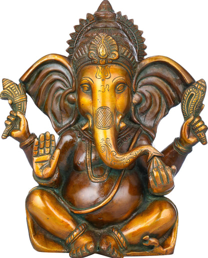 Brassaura™ Lord Ganesha Brass Statue | Height 10.4 Inches & Weight 5 kgs