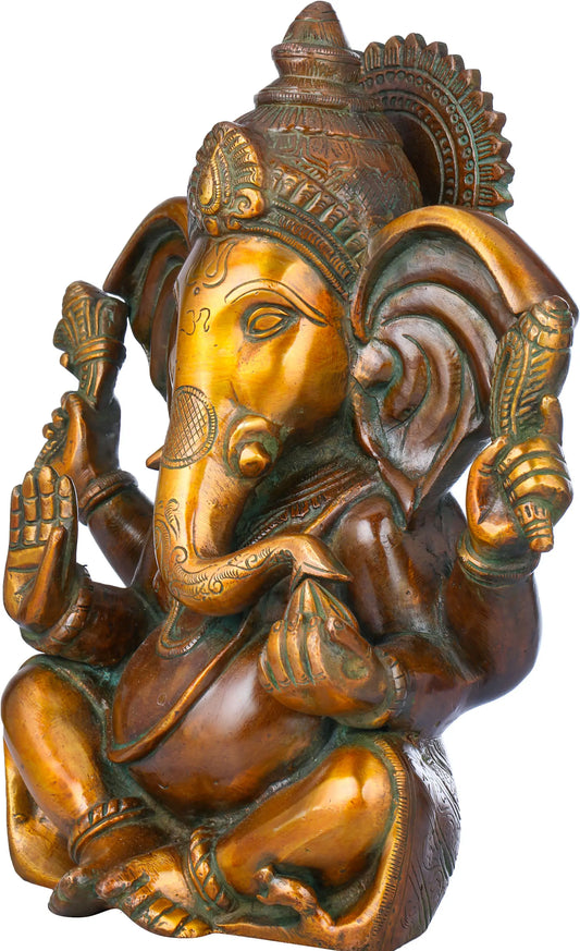 Brassaura™ Lord Ganesha Brass Statue | Height 10.4 Inches & Weight 5 kgs
