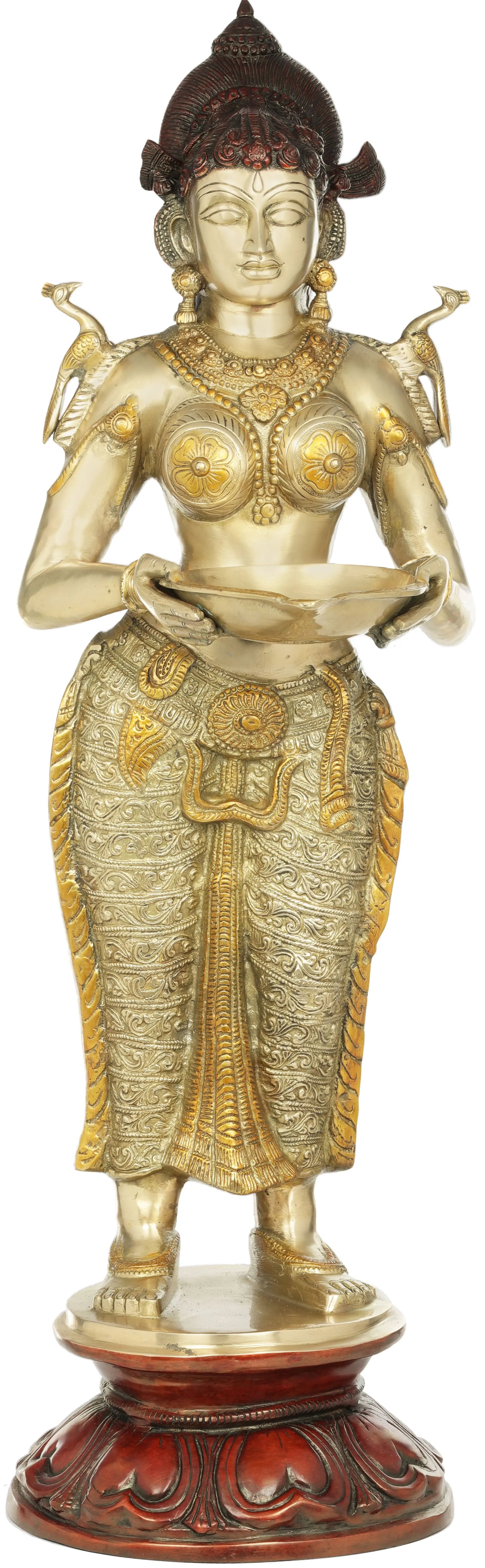 Brassaura® Brass Deep Lakshmi Statue | Height 37.80 Inches & Weight 25.30 kg