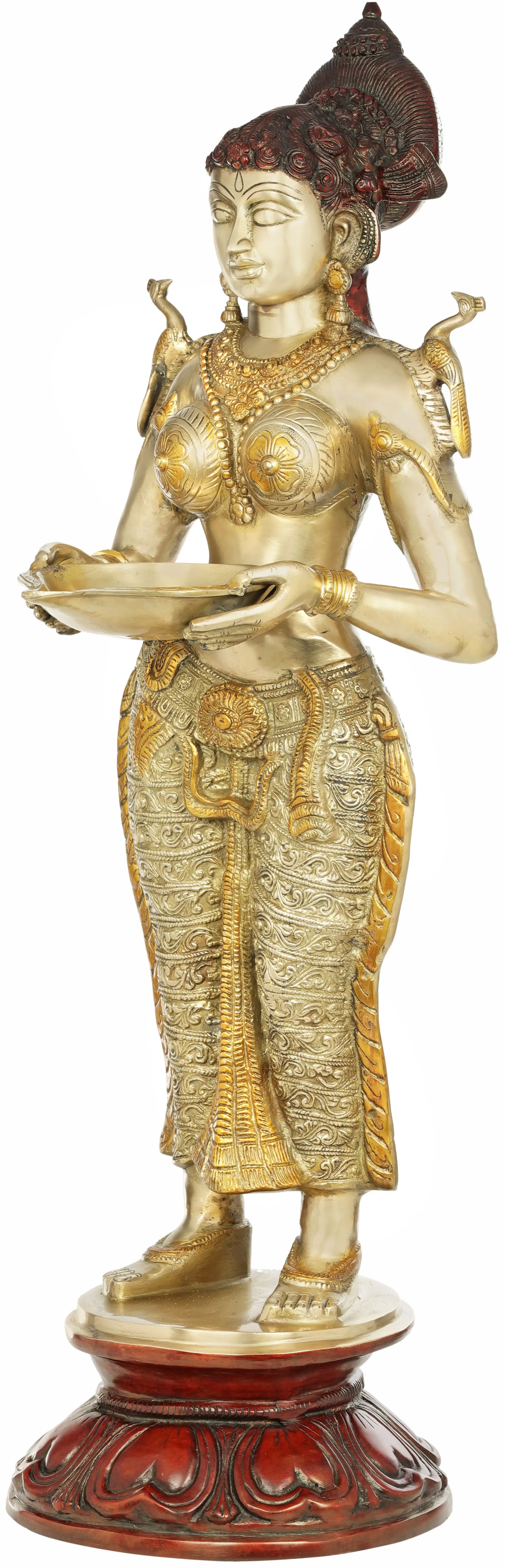 Brassaura® Brass Deep Lakshmi Statue | Height 37.80 Inches & Weight 25.30 kg