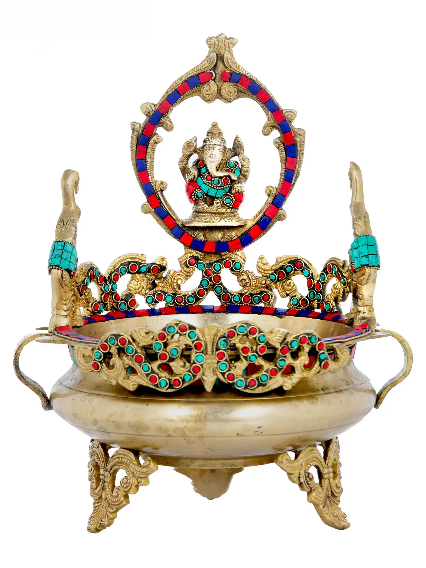 ब्रासोरा® भगवान गणेश उर्ली मीनाकारी जड़ाई के साथ | शुद्ध पीतल | ऊंचाई 13 इंच और वज़न 3.50 किलोग्राम