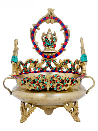 ब्रासोरा® भगवान गणेश उर्ली मीनाकारी जड़ाई के साथ | शुद्ध पीतल | ऊंचाई 13 इंच और वज़न 3.50 किलोग्राम