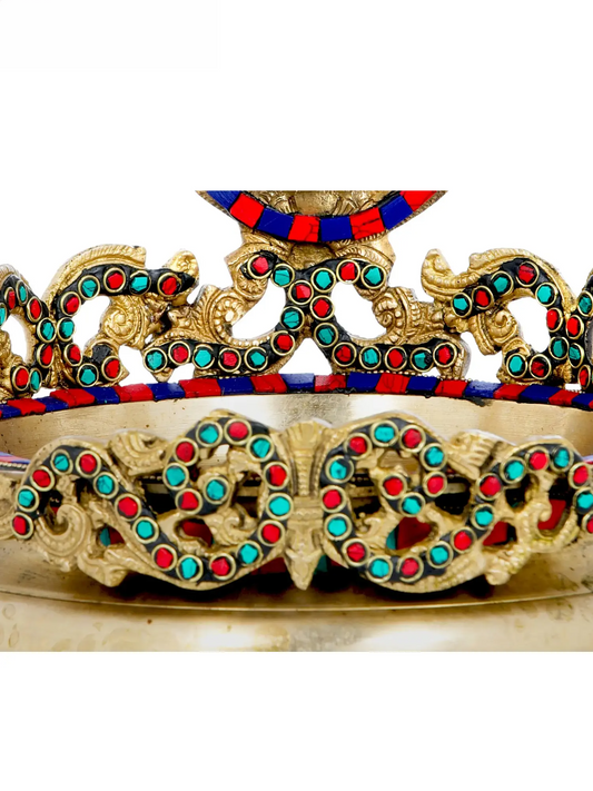 Brassaura® Lord Ganesha Urli with Meenakari Inlay | Pure Brass | Height 13 Inches & Weight 3.50 kgs