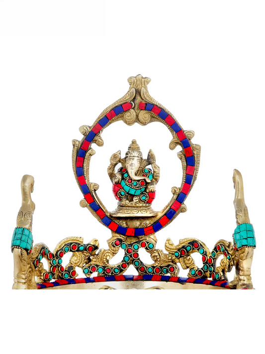 Brassaura® Lord Ganesha Urli with Meenakari Inlay | Pure Brass | Height 13 Inches & Weight 3.50 kgs