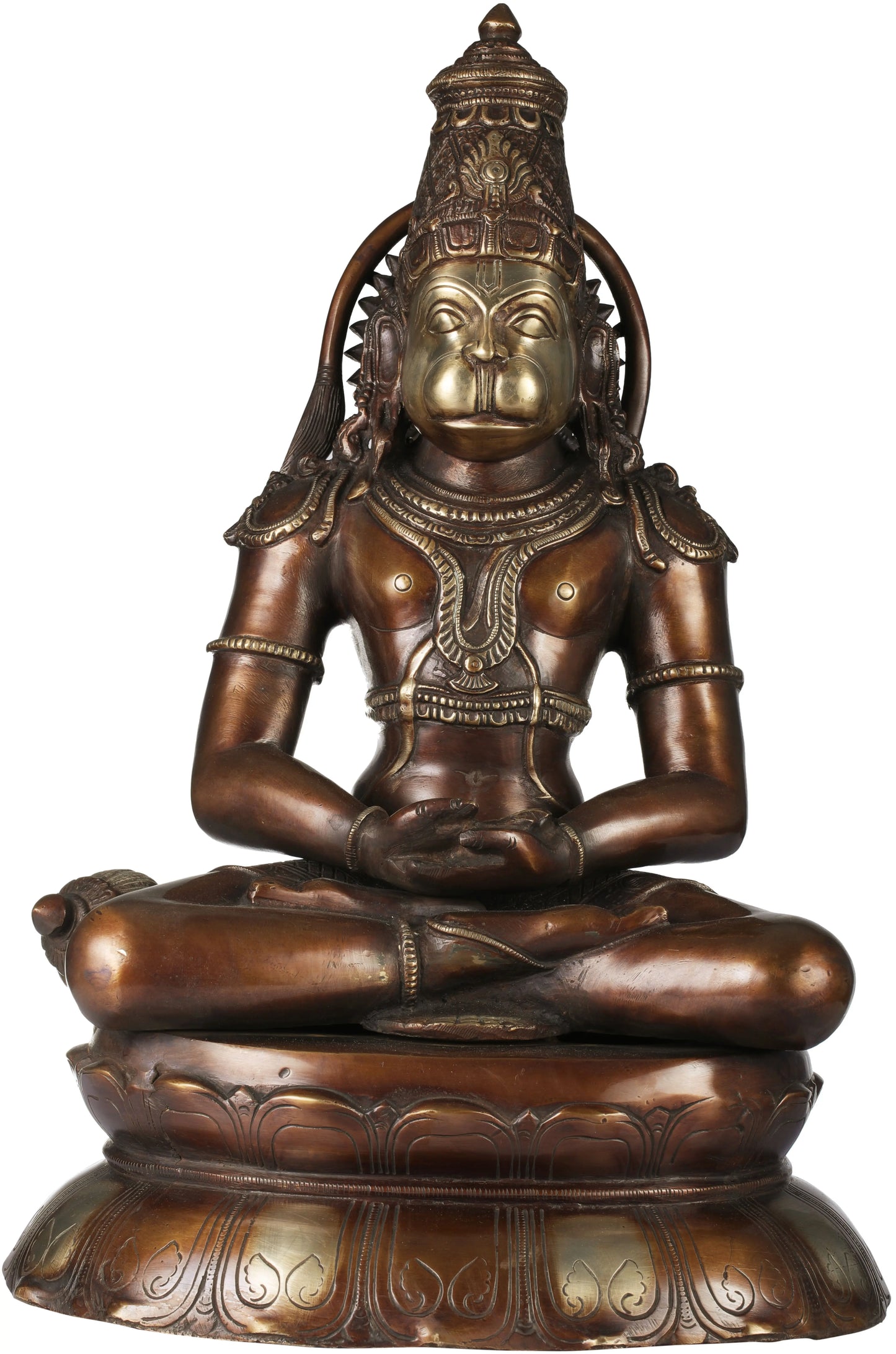 Brassaura® Meditating Lord Hanuman Statue | Brass Sculpture with Antique Finish | Height 16.3 Inches & Weight 12 kgs
