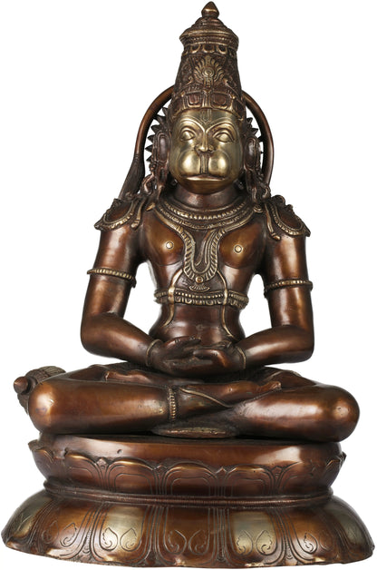 Brassaura® Meditating Lord Hanuman Statue | Brass Sculpture with Antique Finish | Height 16.3 Inches & Weight 12 kgs
