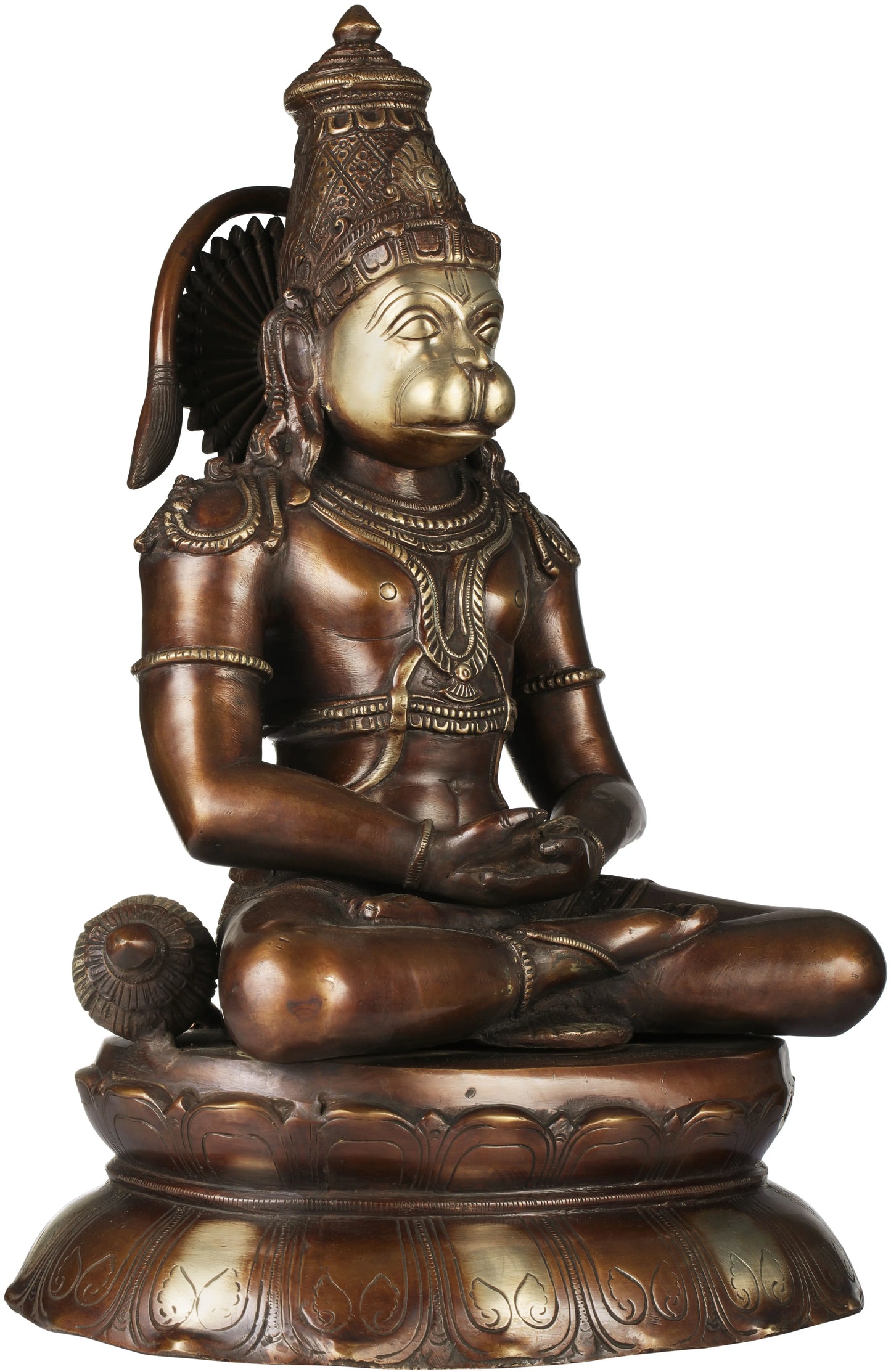 Brassaura® Meditating Lord Hanuman Statue | Brass Sculpture with Antique Finish | Height 16.3 Inches & Weight 12 kgs