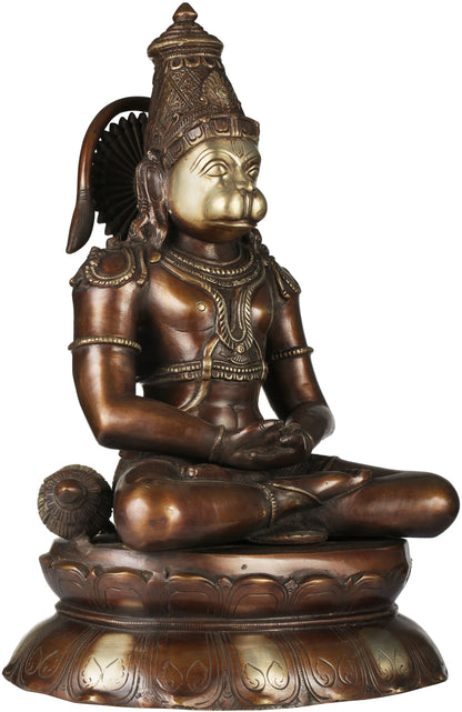 Brassaura® Meditating Lord Hanuman Statue | Brass Sculpture with Antique Finish | Height 16.3 Inches & Weight 12 kgs