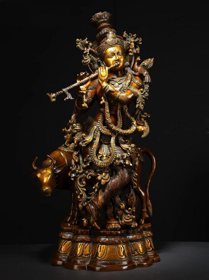 Brassaura® Brass Krishna Statue with Inlay Work | Height 26.77 Inches & Weight 22.30 kg