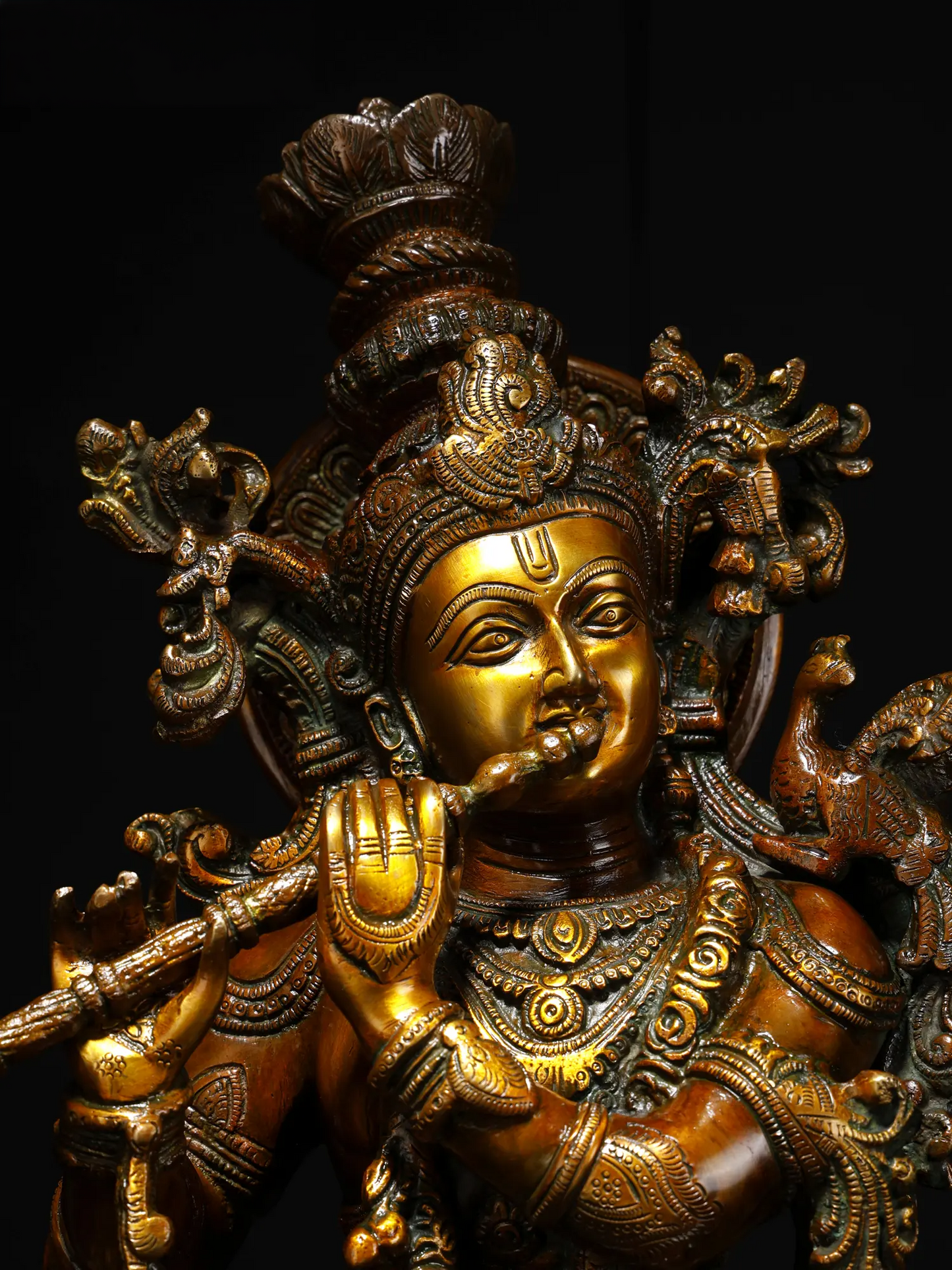 Brassaura® Brass Krishna Statue with Inlay Work | Height 26.77 Inches & Weight 22.30 kg