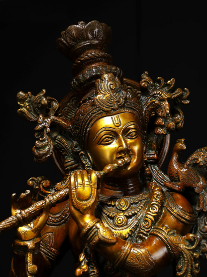 Brassaura® Brass Krishna Statue with Inlay Work | Height 26.77 Inches & Weight 22.30 kg