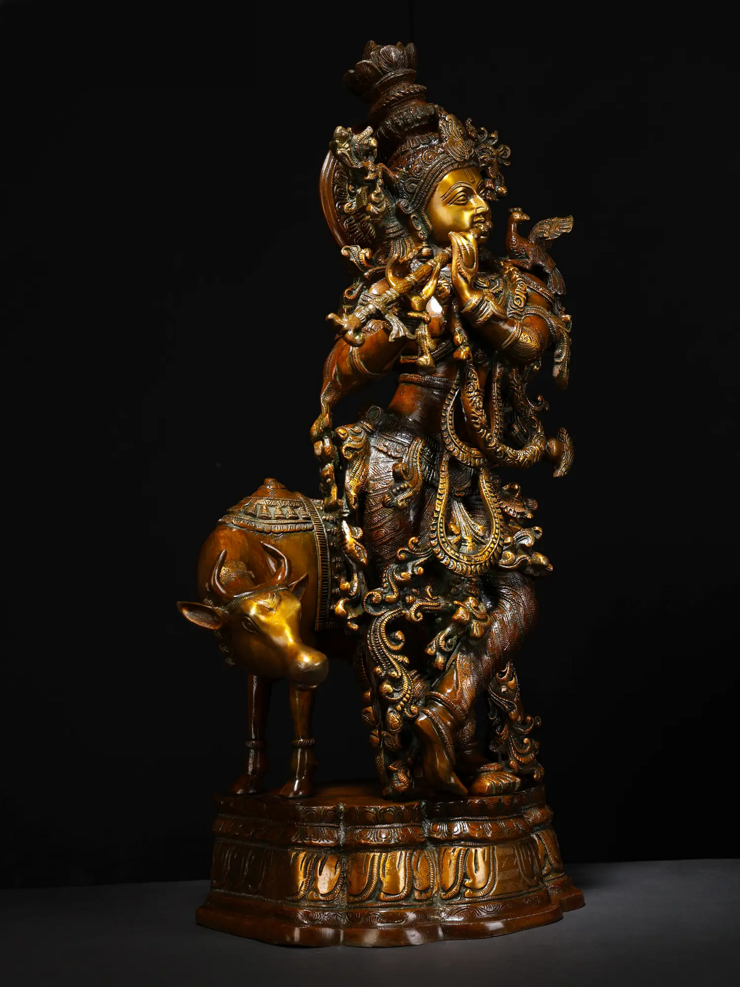 Brassaura® Brass Krishna Statue with Inlay Work | Height 26.77 Inches & Weight 22.30 kg