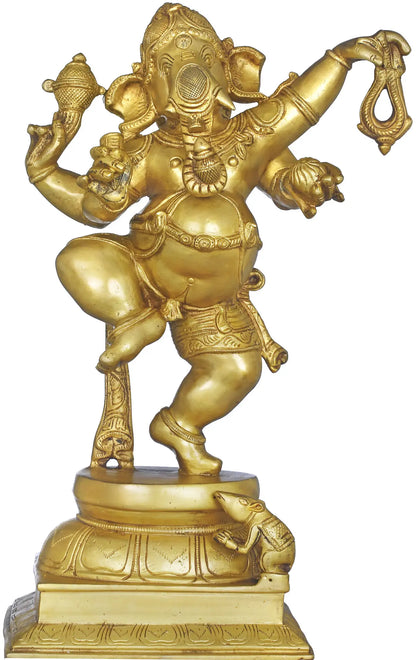 Brassaura™ Brass Dancing Ganesha Idol for Home Temple & Spiritual Decor | 18 Inches | 10 kgs
