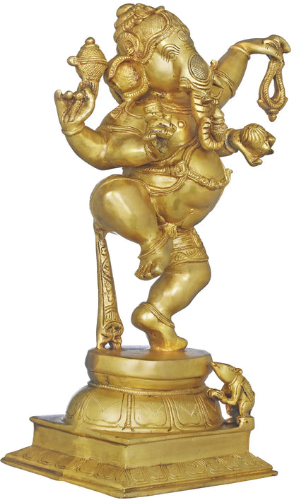 Brassaura™ Brass Dancing Ganesha Idol for Home Temple & Spiritual Decor | 18 Inches | 10 kgs