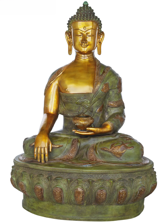ब्रसौरा® बैठे हुए बुद्ध दोहरे रंग की फिनिश के साथ | शुद्ध पीतल | ऊँचाई 32 इंच और वज़न 43 किलोग्राम