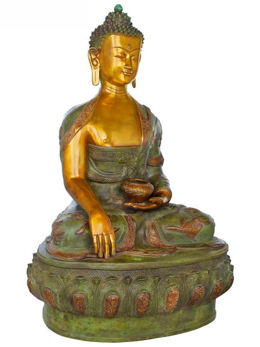ब्रसौरा® बैठे हुए बुद्ध दोहरे रंग की फिनिश के साथ | शुद्ध पीतल | ऊँचाई 32 इंच और वज़न 43 किलोग्राम