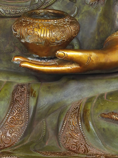 Brassaura® Seated Buddha with Double Tone Finish | Pure Brass | Height 32 Inches & Weight 43 kgs