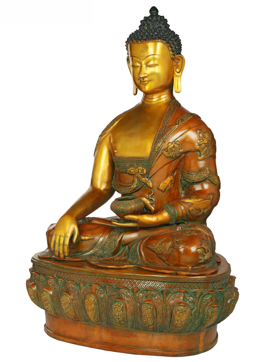 ब्रसौर® बैठी हुई बुद्ध प्रतिमा (डबल टोन फिनिश के साथ) | शुद्ध पीतल | ऊंचाई 32 इंच और वज़न 43 किलोग्राम