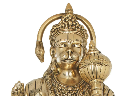ब्रैसौरा® स्टैंडिंग ब्लेसिंग हनुमान | पीतल की मूर्ति | ऊंचाई 26.77 इंच और वज़न 14 किलोग्राम