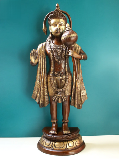 Brassaura® Standing Blessing Hanuman | Brass Statue | Height 26.77 Inches & Weight 14 kgs