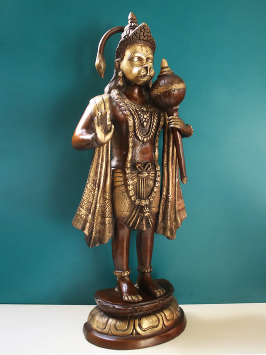 Brassaura® खड़े आशीर्वाद देते हुए हनुमान | पीतल की मूर्ति | ऊंचाई 26.77 इंच और वजन 14 किलोग्राम