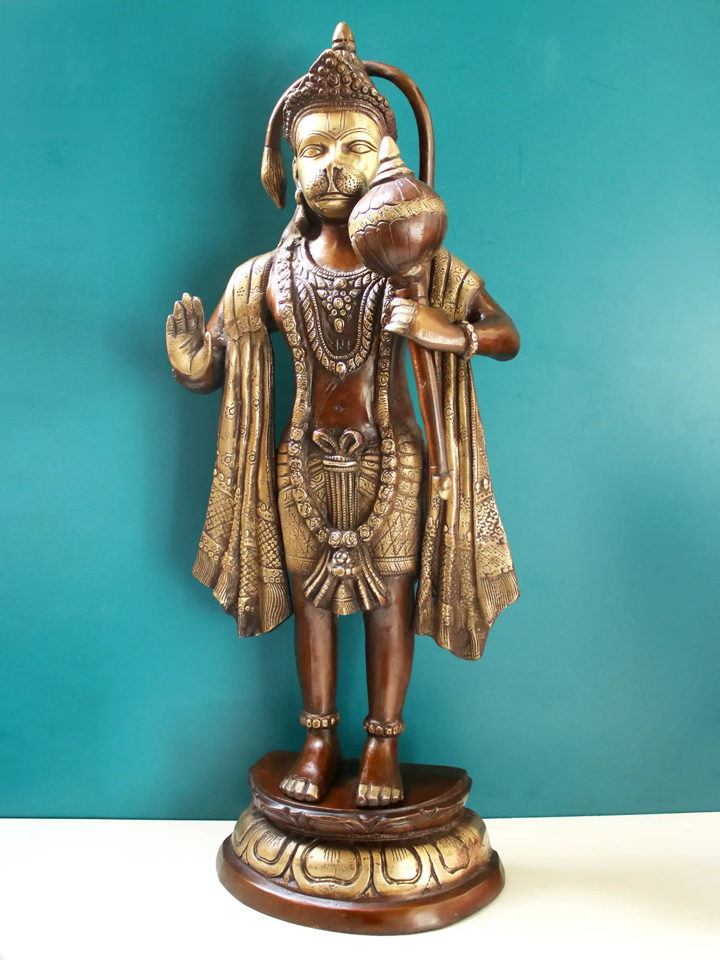 Brassaura® Standing Blessing Hanuman | Brass Statue | Height 26.77 Inches & Weight 14 kgs