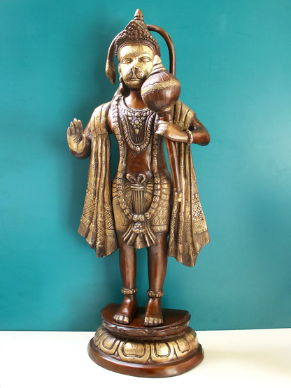 Brassaura® Standing Blessing Hanuman | Brass Statue | Height 26.77 Inches & Weight 14 kgs
