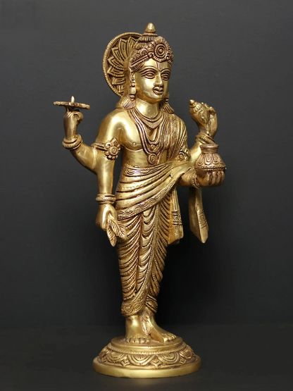 Brassaura® भगवान धन्वंतरि पीतल की मूर्ति | ऊँचाई 15 इंच और वज़न 4 किलोग्राम