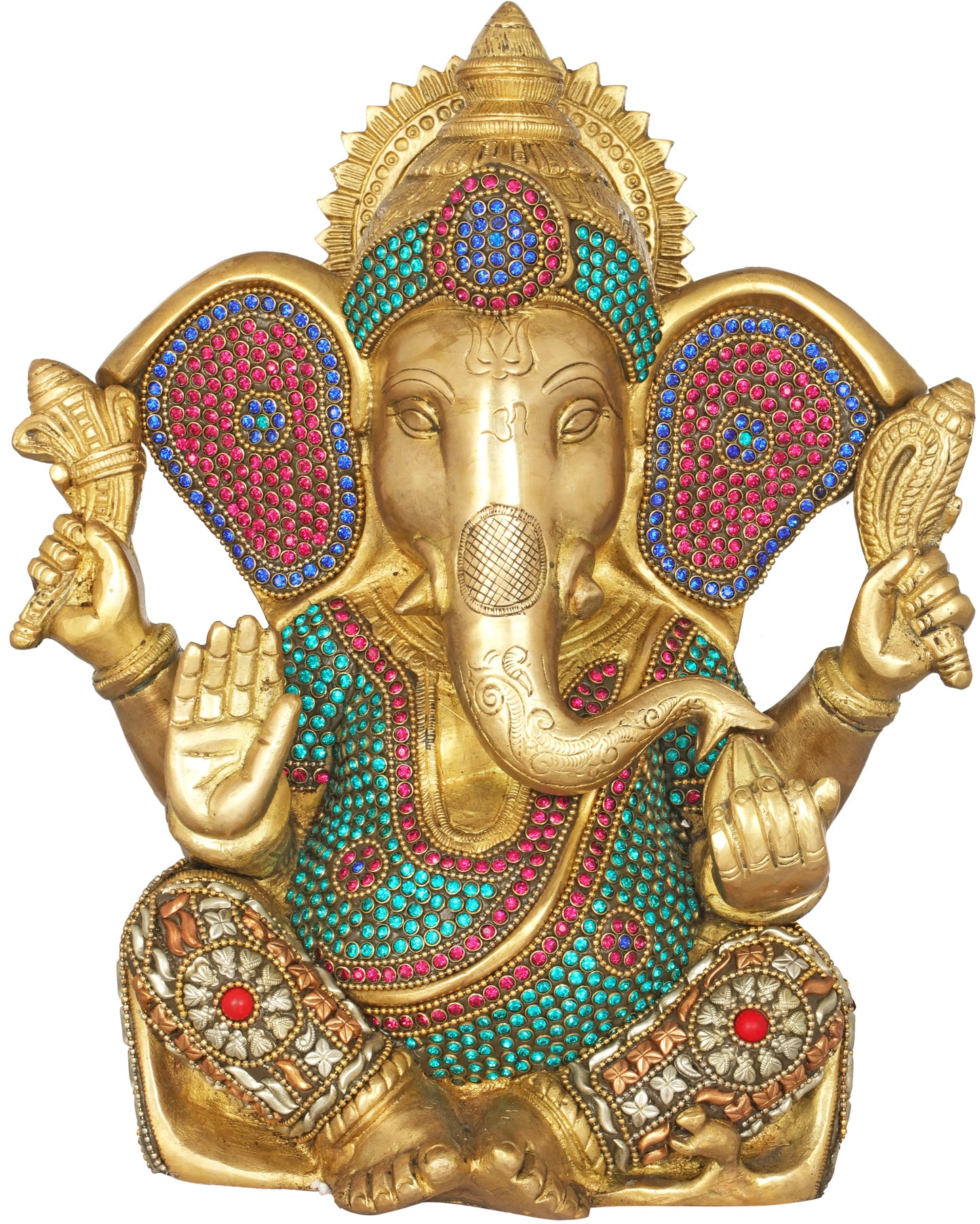 Brassaura™ Meenakari Stonework Lord Ganesha Brass Statue | Height 10.4 Inches & Weight 5.40 kgs