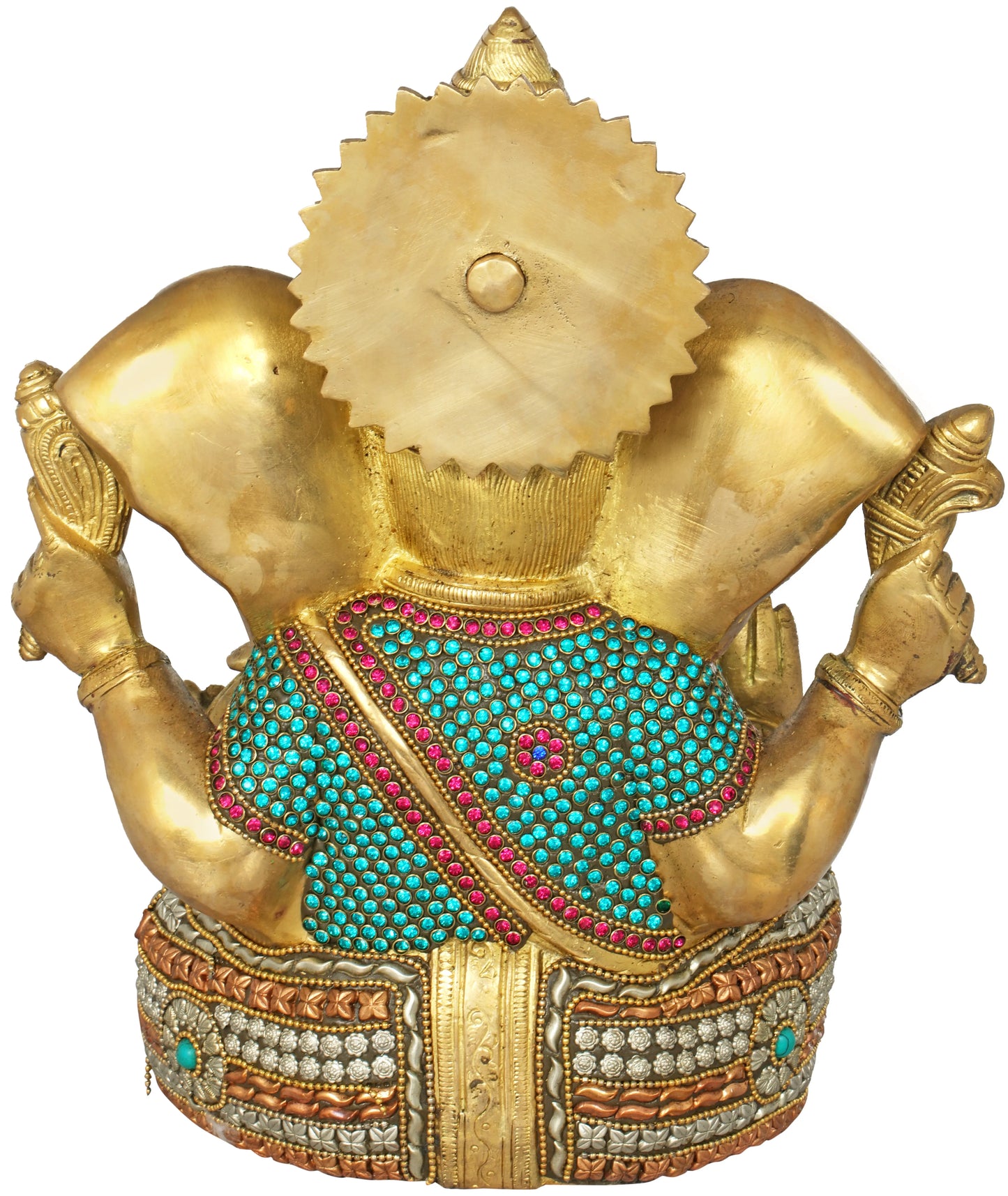 Brassaura™ Meenakari Stonework Lord Ganesha Brass Statue | Height 10.4 Inches & Weight 5.40 kgs