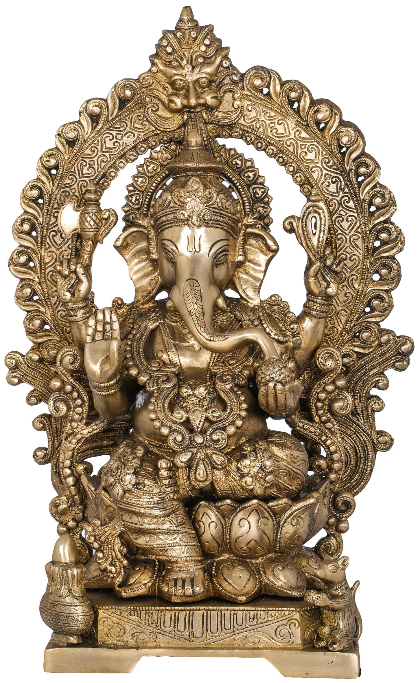 Brassaura® Lord Ganesha Brass Statue with Ornate Prabhavali | Height 17.52 Inches & Weight 13 kgs