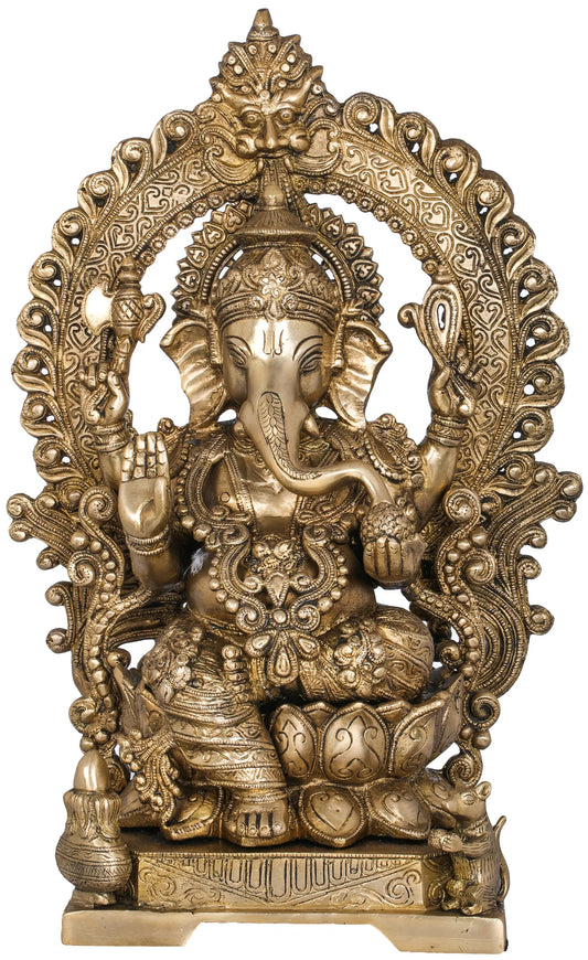 Brassaura® Lord Ganesha Brass Statue with Ornate Prabhavali | Height 17.52 Inches & Weight 13 kgs