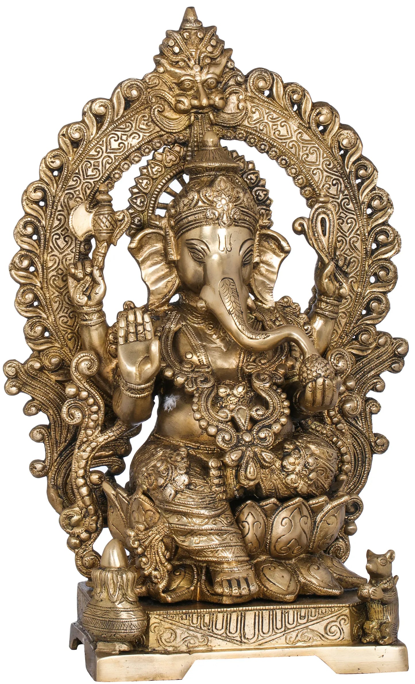 Brassaura® Lord Ganesha Brass Statue with Ornate Prabhavali | Height 17.52 Inches & Weight 13 kgs