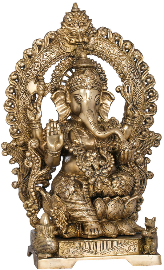 Brassaura® Lord Ganesha Brass Statue with Ornate Prabhavali | Height 17.52 Inches & Weight 13 kgs